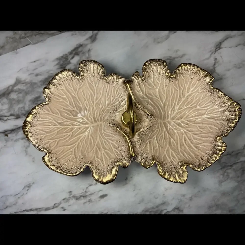 Vintage Boho Pink and Gold Leaf Dish - Picture 4 of 6